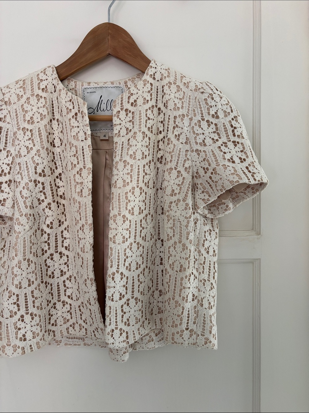 Milly Ivory Floral Lace Open-Front Short Sleeve Jacket - Vintage circa 80s - Picture 4 of 5